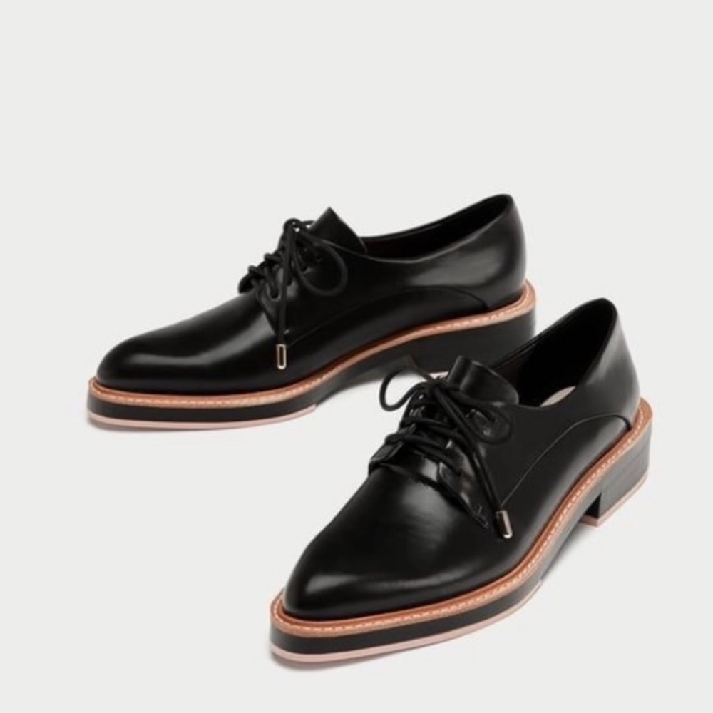 Zara • Black Faux Leather Derby Oxford Shoes